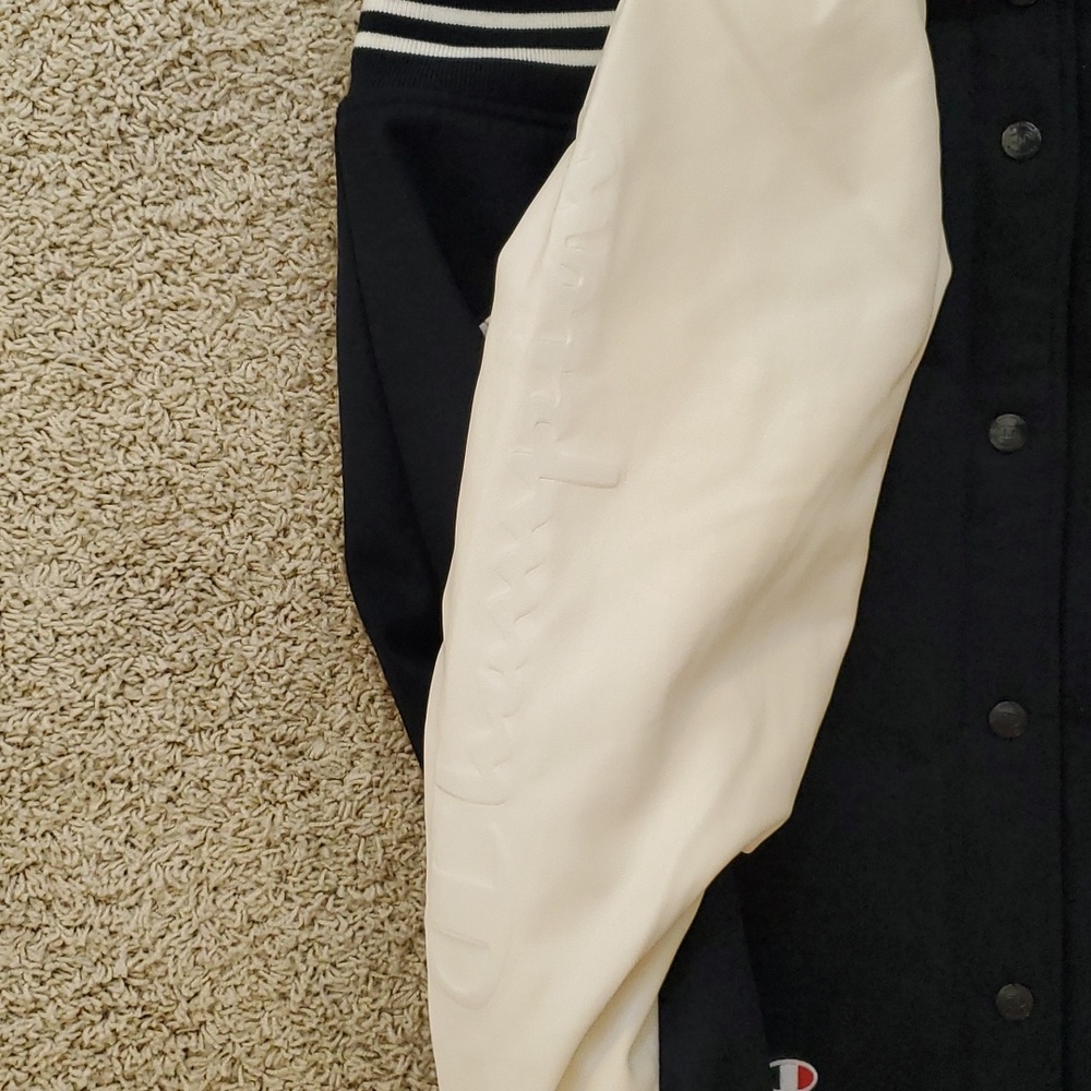 Champion Men's Colorblocked Mixed Media Varsity Jacket. - Picture 3 of 6